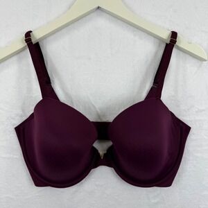 Victoria's Secret 32DDD Burgundy Lined Demi Bra Front Closure‎ Gold V Detail